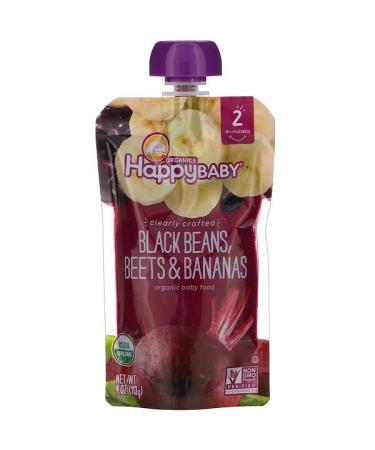 Happy Family Organics Organic Baby Food Stage 2 Clearly Crafted 6+ Months Black Beans Beets & Bananas 4 oz (113 g)
