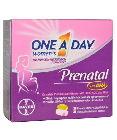 One-A-Day Women's Prenatal with DHA 2 Bottles 30 Liquid Gels/30 Tablets