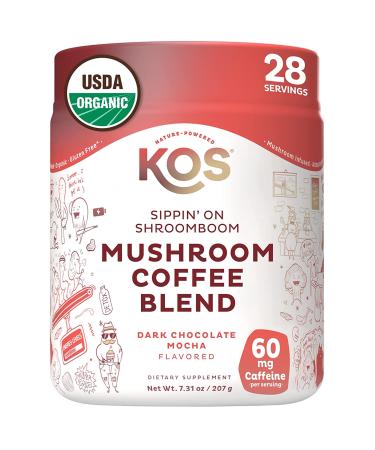 KOS Mushroom Coffee - Dark Chocolate Mocha Flavor - Organic Instant Coffee Mix with Reishi, Cordyceps, Lion's Mane, Chaga & Turkey Tail Mushrooms