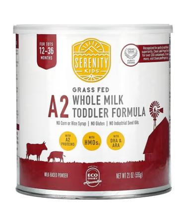 Serenity Kids A2 Grass Fed Whole Milk Toddler Formula For Tots 12-36 Months 21 oz (595 g)