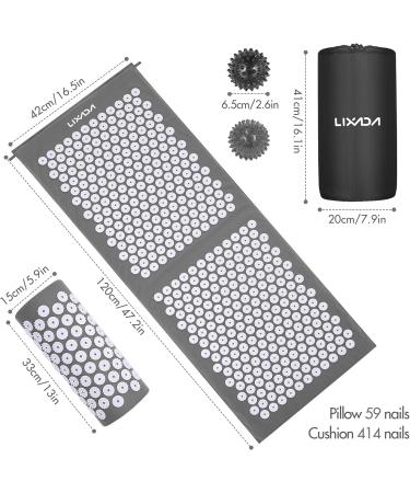 LIXADA Acupressure Set - Acupressure Mat & Pillow with Massage Balls | Neck & Head Pain Relief | Gray & White | International Shipping - Buy Online on GoSupps.com