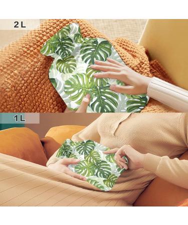Hot Water Bottle 2L with Tropical Green Leaves Cover - Pain Relief & Winter Warmer for Hands & Feet - Buy Online on GoSupps.com