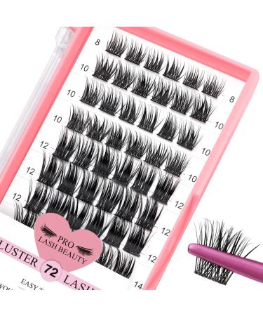 Cluster Lashes 72 Pcs Lash Clusters DIY Eyelash Extension Individual Lashes D-8-16mix Thin Band Easy to Apply at home Lashes (First Glance D-8-16mix) 8-16 mix First Glance