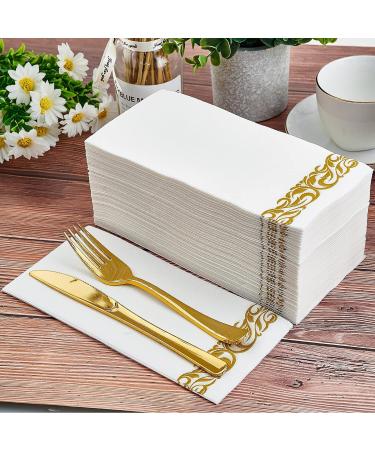 LEKOCH 100 Pcs Disposable White Napkins with Gold Design - Premium Air Laid Fabric-like Napkins for Weddings - 43x30 cm Luxury Party Supplies - Buy Online on GoSupps.com