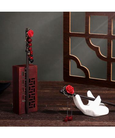 Retro Wooden Flower Hair Chopsticks - Set of 2 | Handmade Japanese Chinese Hair Stick for Long Hair - Buy Online on GoSupps.com