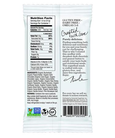 Elemental Superfood Dark Chocolate + Peanut Butter Seedbars - 12 Pack | Non-GMO, Organic, Gluten-Free, Dairy-Free, Plant-Based - Buy Online on GoSupps.com
