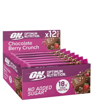 Optimum Nutrition Chocolate Berry Crunch Protein Bars On-The-Go Pre-Workout and Post-Workout Vegetarian Gym Snack for Men and Women No Added Sugar Healthy Snacks 12 x 55 g
