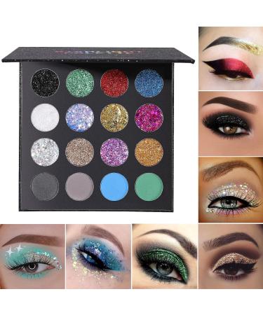 UCANBE Glitter Eyeshadow Palette - 12 Chunky & Fine Glitter + 4 Pigmented Eye Shadows for Theater Cosplay Halloween & More | International Shipping - Buy Online on GoSupps.com