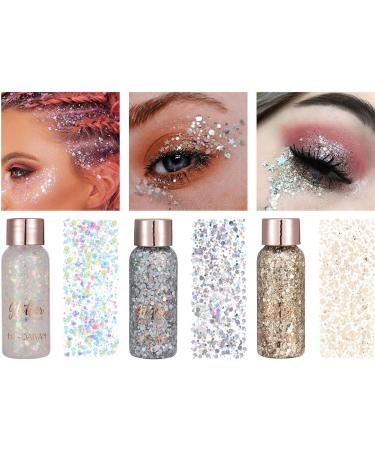 Body Glitter Gel Shimmer - Chunky Sequins Liquid Eyeshadow 3pcs Set for Festival Makeup | Sparkling Body Face & Hair - Buy Online on GoSupps.com