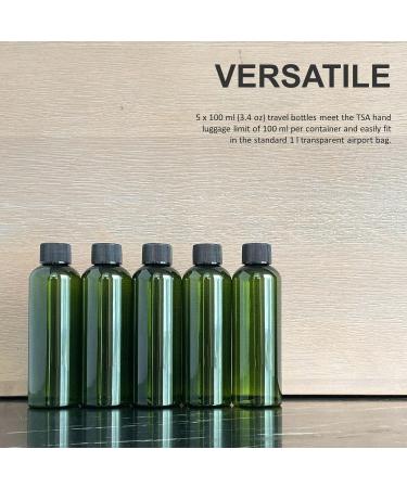 5 x 100ml Recycled Plastic Bottles - Refillable Travel Containers for Toiletries Liquids & Cosmetics | BPA-Free Airline Safe - Buy Online on GoSupps.com