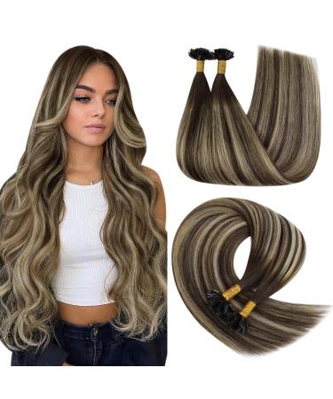 Youngsee real hair extensions bonding extensions real hair 1g 35cm bonding extensions dark brown ombre blond keratin bondin bondin real hair hot fusion u tip extensions 50g #4/18/35 cm-u tip 1-2- #4/18/4