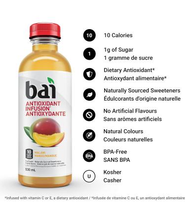 Bai Antioxidant Infusion Flavoured Water Beverage Malawi Mango 530 mL 12-Count 12-Malawi Mango - Buy Online on GoSupps.com