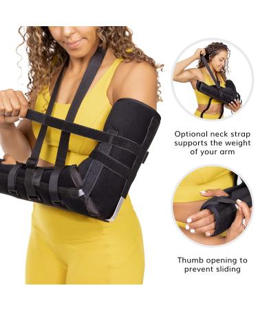 BraceAbility Posterior Long Arm Splint - Medium Size Elbow Immobilizer Brace with Sling for Fractures, Post-Surgery Recovery, Tendonitis, Bursitis, Ulnar Nerve Relief - Left or Right Arm - Buy Online on GoSupps.com