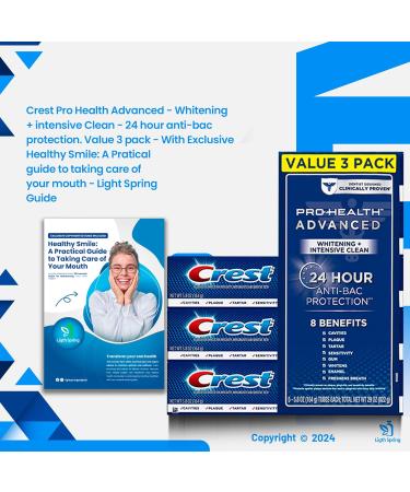 Crest Pro-Health Advanced White Toothpaste (5.8 oz 3 pk) - Teeth Whitening with Bonus Health Gifts & Accessories - Buy Online on GoSupps.com
