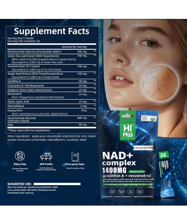 1400mg NAD+ Liquid Supplement for Anti Aging and Cell Regeneration, Urolithin A, Premium Alternative Liposomal, Nicotinamide Riboside with Resveratrol, PQQ & CoQ10 - Advanced Cellular Energy, 20 Pack 20 Count (Pack of 1) - Buy Online on GoSupps.com