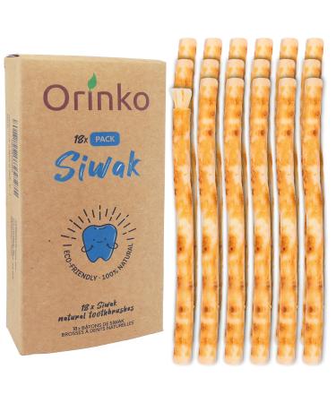 Orinko 18 Miswak Sticks - 100% Natural Toothbrush - Cleaning Disinfecting and Whitening - Ecological Biodegradable and Vegan Brown 18 count (Pack of 1)