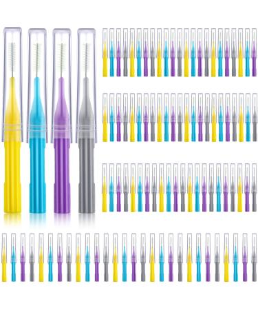100 Pieces Braces Brush for Cleaner Interdental Brush Toothpick Dental Flossing Head Oral Hygiene Flosser Tooth Cleaning Tool (Light Blue, Yellow, Gray, Purple) Blue,grey,purple