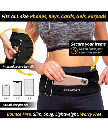 Build & Fitness Passeling - YKK Zip Belly Pocket for All Smartphones Keys & Cards | Black XL | Ideal for Running Jogging & Walking - Buy Online on GoSupps.com