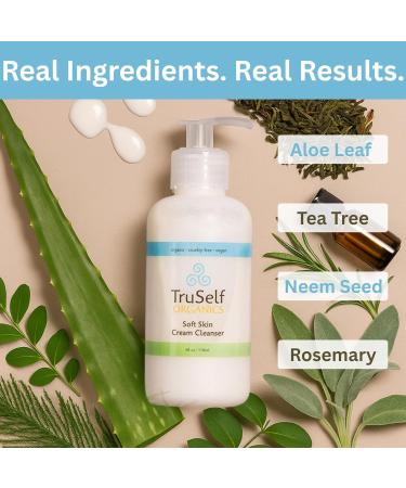 Organic Face Cream Cleanser for Sensitive Dry Skin - TruSelf Organics Anti Aging Vitamin C E A Aloe Vera Tea Tree Oil Gentle Daily Facial Cleanser - Sulfate Paraben Free Vegan USA Made - Buy Online on GoSupps.com