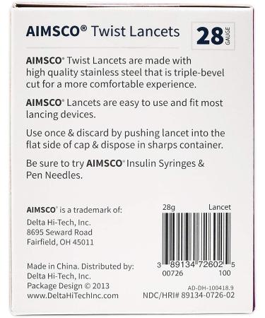 AIMSCO 28 Gauge Twist Lancet - 100 Count | Reliable Blood Sampling Device - Buy Online on GoSupps.com