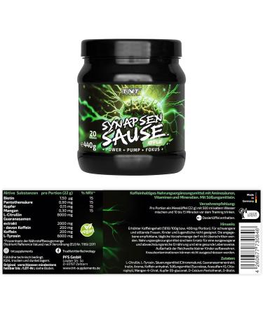 TNT SYNAPSENSAUS Apple Pre-Workout Booster - 440g Fitness & Bodybuilding Supplement with L-Citrulline Caffeine & Guarana | High Quality Made in Germany 20 Portions - Buy Online on GoSupps.com