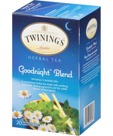 Twinings Goodnight Herbal Blend Tea Bags | Camomile Spearmint & Lemongrass | Naturally Caffeine-Free Relaxing Tea | 20 Count (Pack of 6) | Enjoy Hot or Iced Goodnight Blend 20 Count (Pack of 6) - Buy Online on GoSupps.com