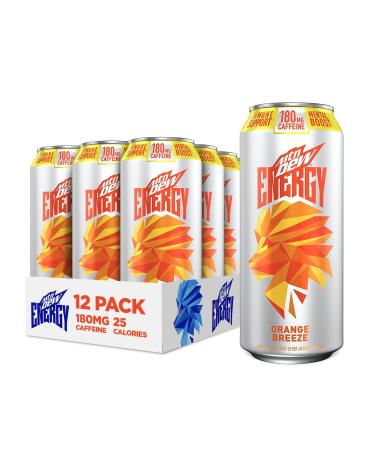 MTN DEW ENERGY, Orange Breeze, 16oz Cans (12 Pack), 0g added sugar, 5% juice, Zinc to help support immune function, Citicoline and caffeine for mental boost*, Antioxidants Vitamins A&C