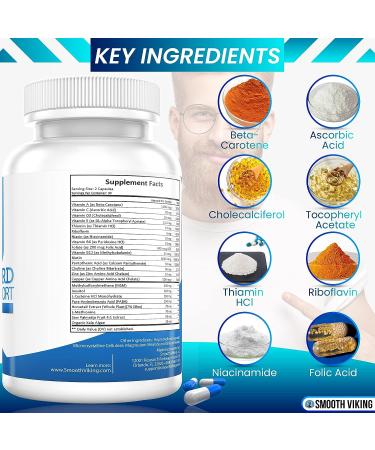Beard Growth Supplement - Men's Hair Growth Vitamins (60 Capsules) with 5000 MCG Biotin & DHT Blocker - Beard Pills for Thicker & Stronger Hair - Buy Online on GoSupps.com