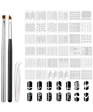 MWoot 1275 Nailart French stencils for gel nails French tip nail sticker set with 2 diy nail design brushes nail art draw stickers kit French form guides nail stickers