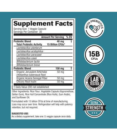 Physician's CHOICE Beginner Probiotics 15 Billion CFU - 6 Diverse Strains & Organic Prebiotics Designed for Overall Digestive Health and Supports Occasional Constipation Diarrhea Gas & Bloating - Buy Online on GoSupps.com