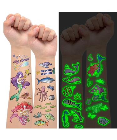 EMOME 80 Styles Under Sea Party Decorations  Kids Temporary Tattoos for Ocean Themed Birthday Party Favors Supplies  Under Sea Themed Glow in Dark Tattoos and Glitter Tattoos Stickers