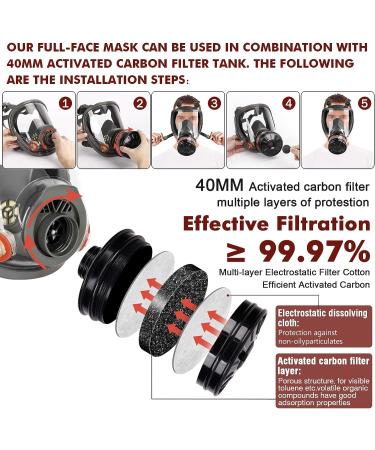 Full Face Gas Mask - Reusable Respirator Gas Masks Survival Nuclear and Chemical with 6001cn&40mm Activated Carbon Filter Against Gases/Dust/Vapors/Fume for Chemicals Spray Paint Industry Sanding - Buy Online on GoSupps.com