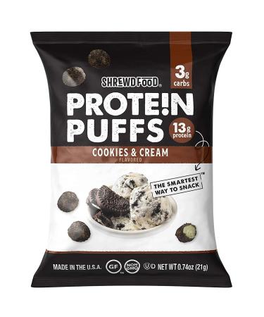 Shrewd Food Protein Puffs - Low Carb, High Protein Cookies & Cream Snacks (8 Pack) - Gluten Free, Soy Free, Nut Free - Buy Online on GoSupps.com