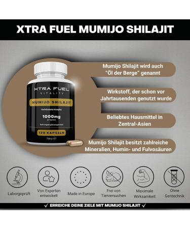 High-Dose Shilajit Capsules 1000mg - 120 Vegan Capsules - Natural Mumijo Extract - Mineral Rich Humic Acid & Fulvic Acid - International Shipping Available - Buy Online on GoSupps.com