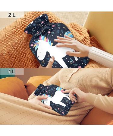 Unicorn Hot Water Bottle with Cover - 1L BPA Free | Small Pain Relief Bag for Bed Hands & Feet - Buy Online on GoSupps.com