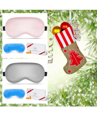 Cavoilu Silk Sleep Eye Masks for Women Cooling & Heated Eye Mask for Dry Eyes Dark Circles and Puffiness Warm Eye Compress Stain Eye Covers with Gel Ice Pack Grey & Pink Best Gifts Idea