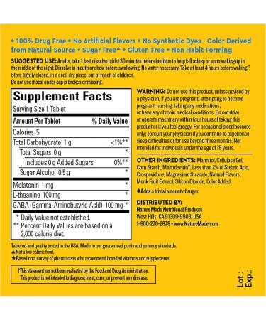 Nature Made Wellblends Back To Sleep Lower Dose Melatonin 1 mg L theanine 100 mg and GABA 100mg Sleep Supplement 40 Fast Dissolve Tablets 40 Count (Pack of 1) - Buy Online on GoSupps.com