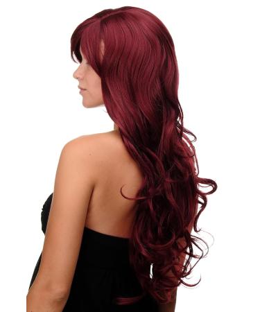 WIG ME UP Red Garnet Long Curly Wavy Wig with Bangs - 70cm Side Parting Hair | International Shipping Available - Buy Online on GoSupps.com