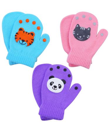 Cooraby 3 Pairs Toddler Stretch Mittens Winter Warm Knitted Magic Mittens Gloves Color E 1-3 Years