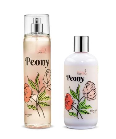 Home Spa Gift 10oz Deep Moisturizing Fragrance Body Lotion & 8 oz. Fine Fragrance Body Mist Set Luxury Self-Care Combo for Women and Girls (Peony)