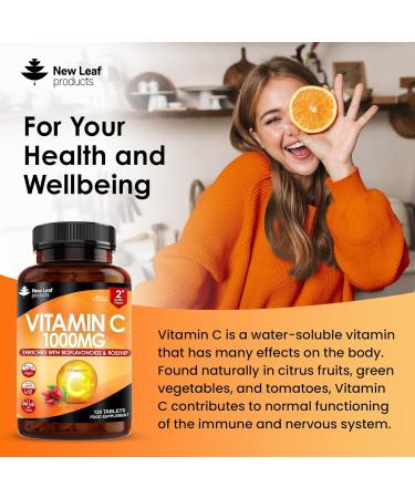 Premium 1000mg Vitamin C Tablets with Bioflavonoids & Rosehip - Vegan & Vegetarian - High Strength Ascorbic Acid - 120 Count - UK Made - Buy Online on GoSupps.com