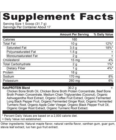 KetoPROTEIN Chocolate Powder 18g Protein 10g Fat Per Serving | Gluten Free, Low Carb, Paleo Friendly | Ancient Nutrition Keto Powder with Bone Broth and MCT Oil - 17 Servings - Buy Online on GoSupps.com