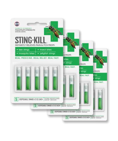 Sting-Kill First Aid Anesthetic Swabs Instant Pain + Itch Relief From Bee Stings and Bug Bites 5-count (pack of 4)