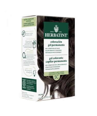 Herbatint Herbatint Permanent Hair Color Gel 5C Light Ash Brown 170ml No Ammonia Optimal Coverage of Grey Hair Vegan Formula With 8 Organic Plant Extracts
