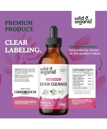 Wild & Organic Liver Cleanse Tincture - Alcohol-Free Detox with Milk Thistle & Dandelion Root - Vegan Liver Health Drops - 4 fl oz - Buy Online on GoSupps.com