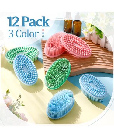 12 Pcs Silicone Body Scrubber Set - Exfoliating Bath Shower Brush for Sensitive Skin - Green, Blue, Pink - Men, Women, Kids - Buy Online on GoSupps.com