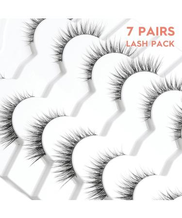 Natural Cat Eyelashes - 14mm Wispy False Lashes | 3D Volume C Curl | Thin Band Strip Lashes | 7 Pair Pack - Shop Now - Buy Online on GoSupps.com