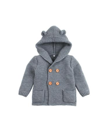 mimixiong Baby Sweater Cardigan Boy Jackets Long Sleeve Hooded Coats 0-6 Months Grey