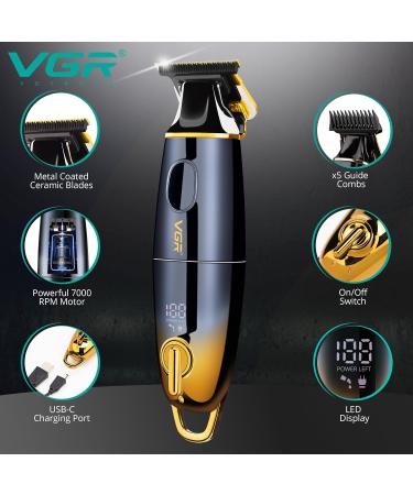 VGR Electric Beard Hair Trimmer for Men Kit - Rechargeable via USB-C 180 min Battery - 7000 RPM - Professional Ceramic Blades - Mens Cordless Shaver Clippers for Face Head Neck Sideburns Moustache - Buy Online on GoSupps.com