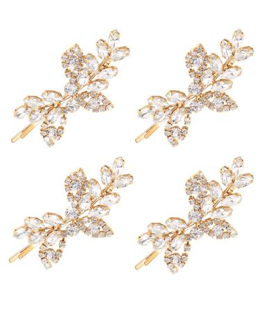 4 Pieces Rhinestone Bridal Hair Clip Leaf Wedding Hairpin Bride Pearl Crystal Hair Clips Rhinestone Barrette Elegant Bridal Hairpins Hair Accessories for Women Girls(Gold Rhinestone Style) Rhinestone Style Gold - Buy Online on GoSupps.com